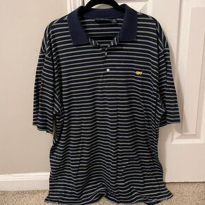 Masters Golf Navy Blue Striped Performance Polo Shirt with Yellow Logo‎ - XL